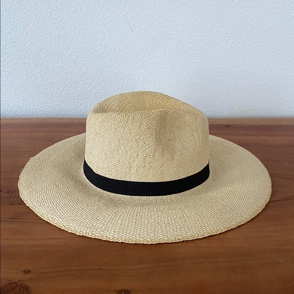GAP straw woven hat rattan sun hat natural black ribbon band spring summer S/M